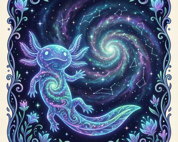 Cosmic Axolotl with Galaxy in Nebula Background