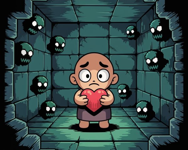 Dungeon Scene with Character and Floating Skulls