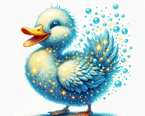 Whimsical Duckling with Blue and White Plumage