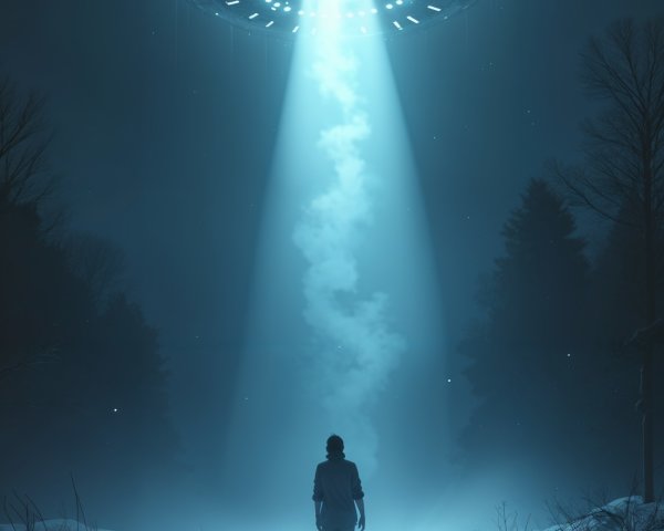 Mysterious UFO Over Snowy Landscape at Night