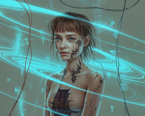 Futuristic Figure with Robotic Features and Patterns