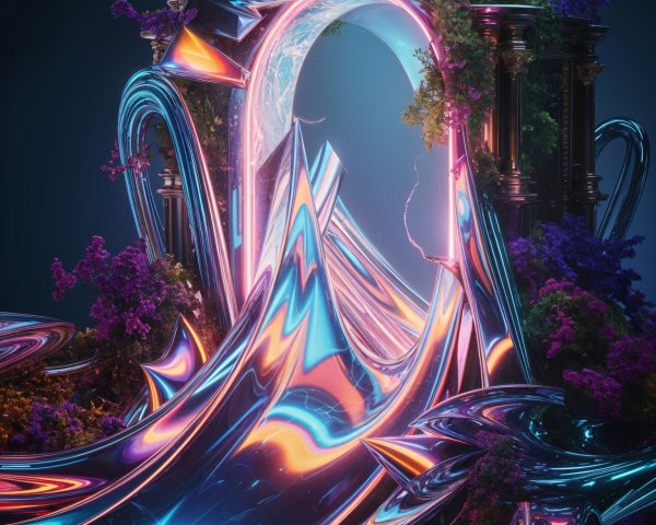 Surreal Scene with Glowing Abstract Portal and Waves