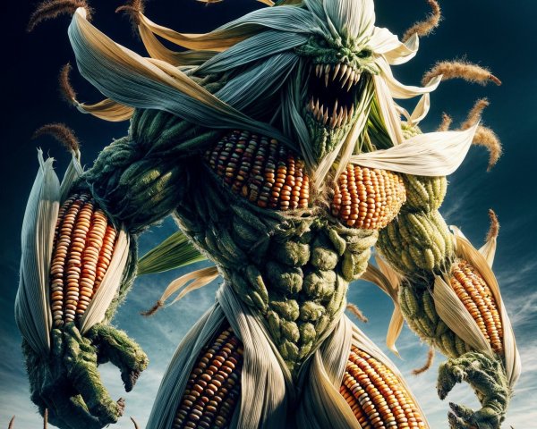 Vegetable Creature in a Cornfield Landscape