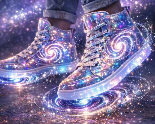 Close-Up of Galaxy-Inspired High-Top Sneakers