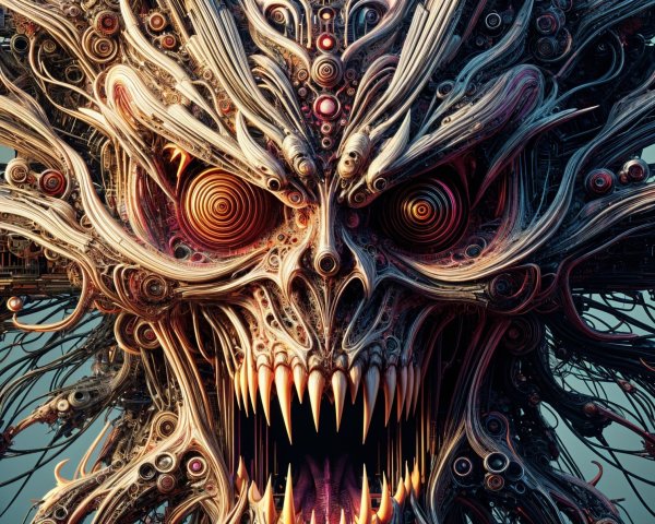 Menacing creature with mechanical features and spikes