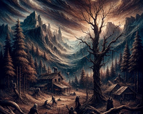 Desolate Valley Landscape with Abandoned Structures