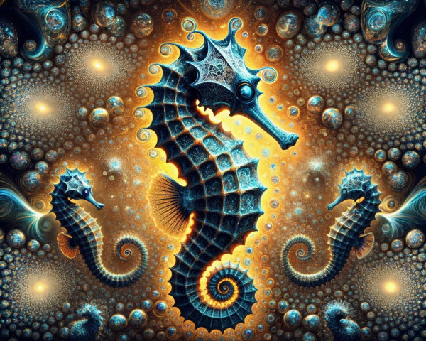 Underwater Scene with Vibrant Seahorses and Bubbles