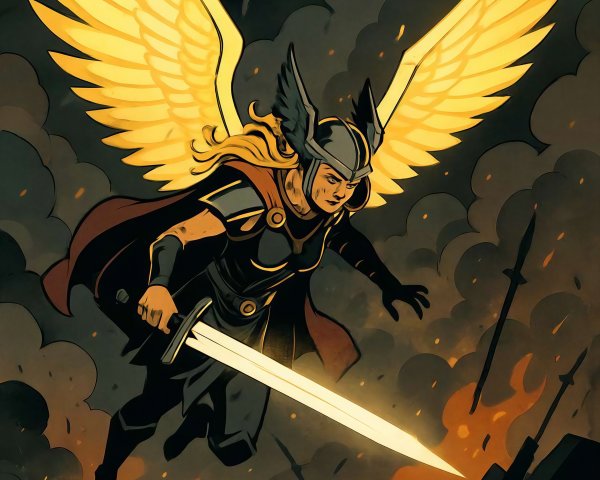 Anime-Inspired Female Warrior with Angelic Wings