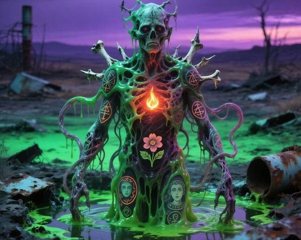 Digital Painting of a Zombie Figure in Green Liquid