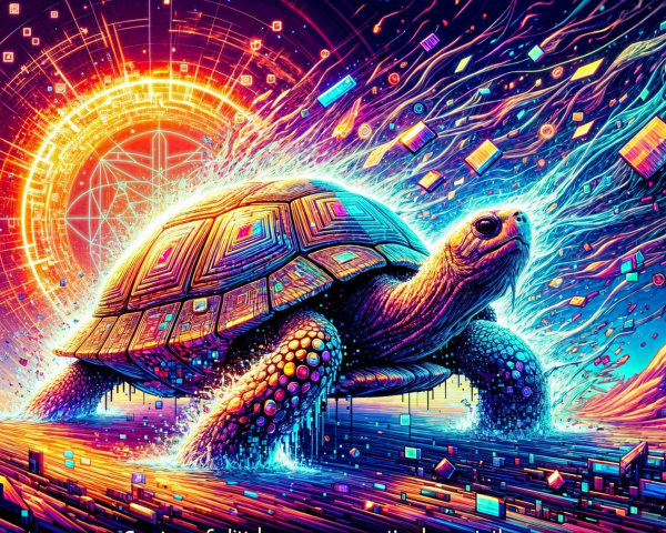 Surreal Digital Artwork of Turtle in Colorful Landscape