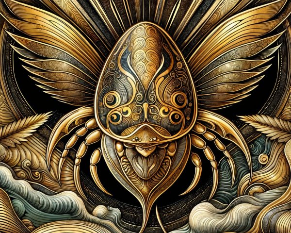 Golden Creature Fusion with Ornate Patterns and Light