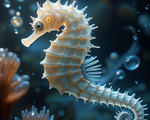 Seahorse in a tranquil underwater environment with coral
