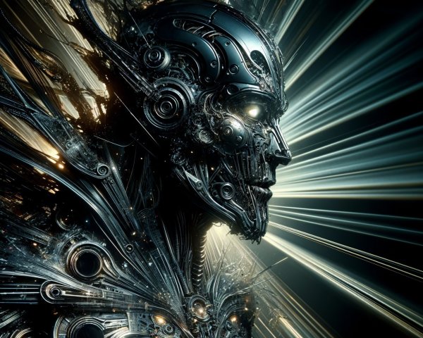 Futuristic humanoid figure with metallic design and glow