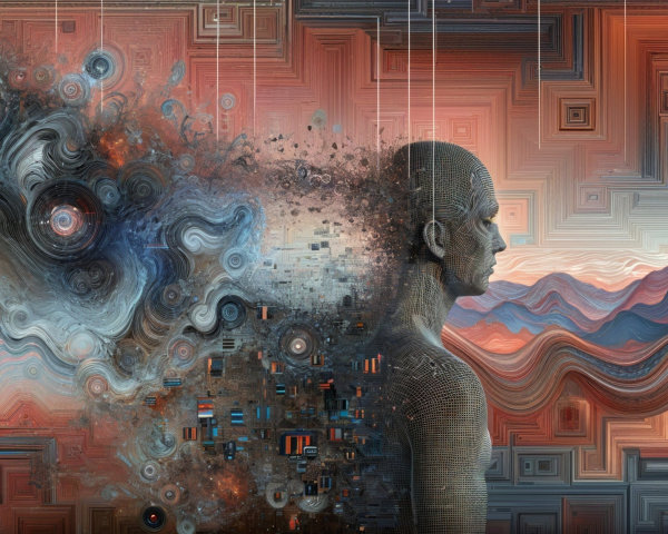 Human Figure Merging with Abstract Landscape Art