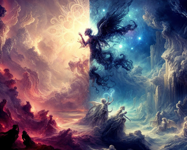 Surreal Cosmic Landscape with Light and Darkness Elements