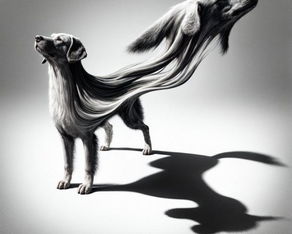 Stylized Dog with Flowing Form and Monochromatic Background