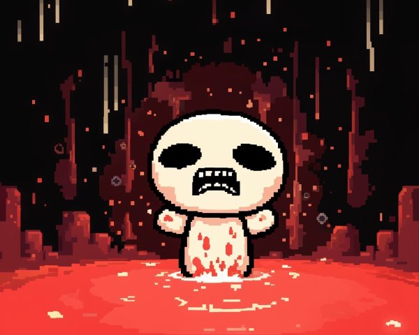 Eerie Character in Dark Pixelated Environment