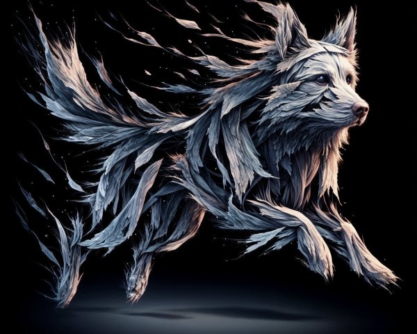 Stylized Fox in Motion with Leaf Patterns and Textures