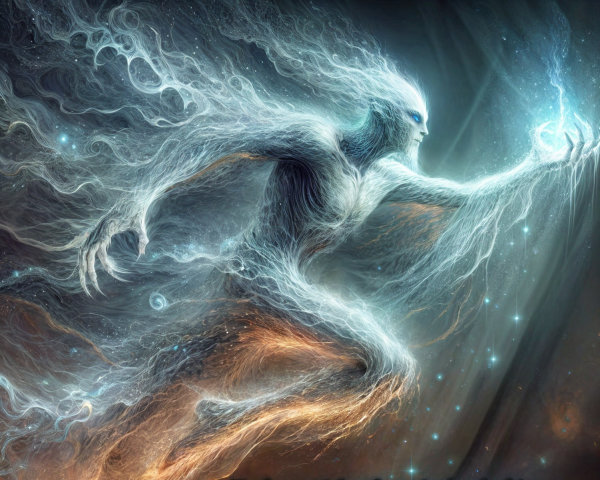 Ethereal Figure of Light in Starry Background