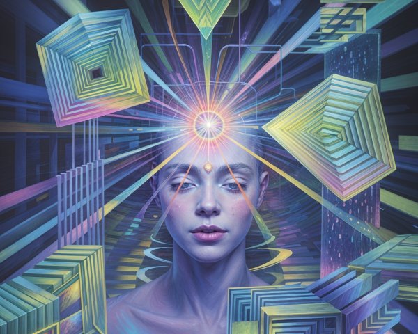 Surreal Scene with a Striking Female Figure and Colors