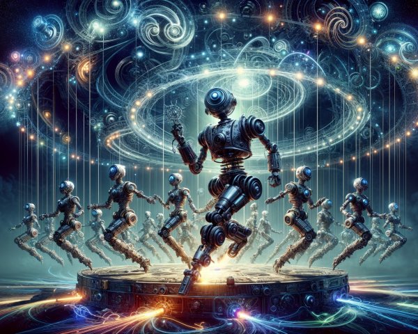 Robotic Figures Dancing in a Cosmic Landscape