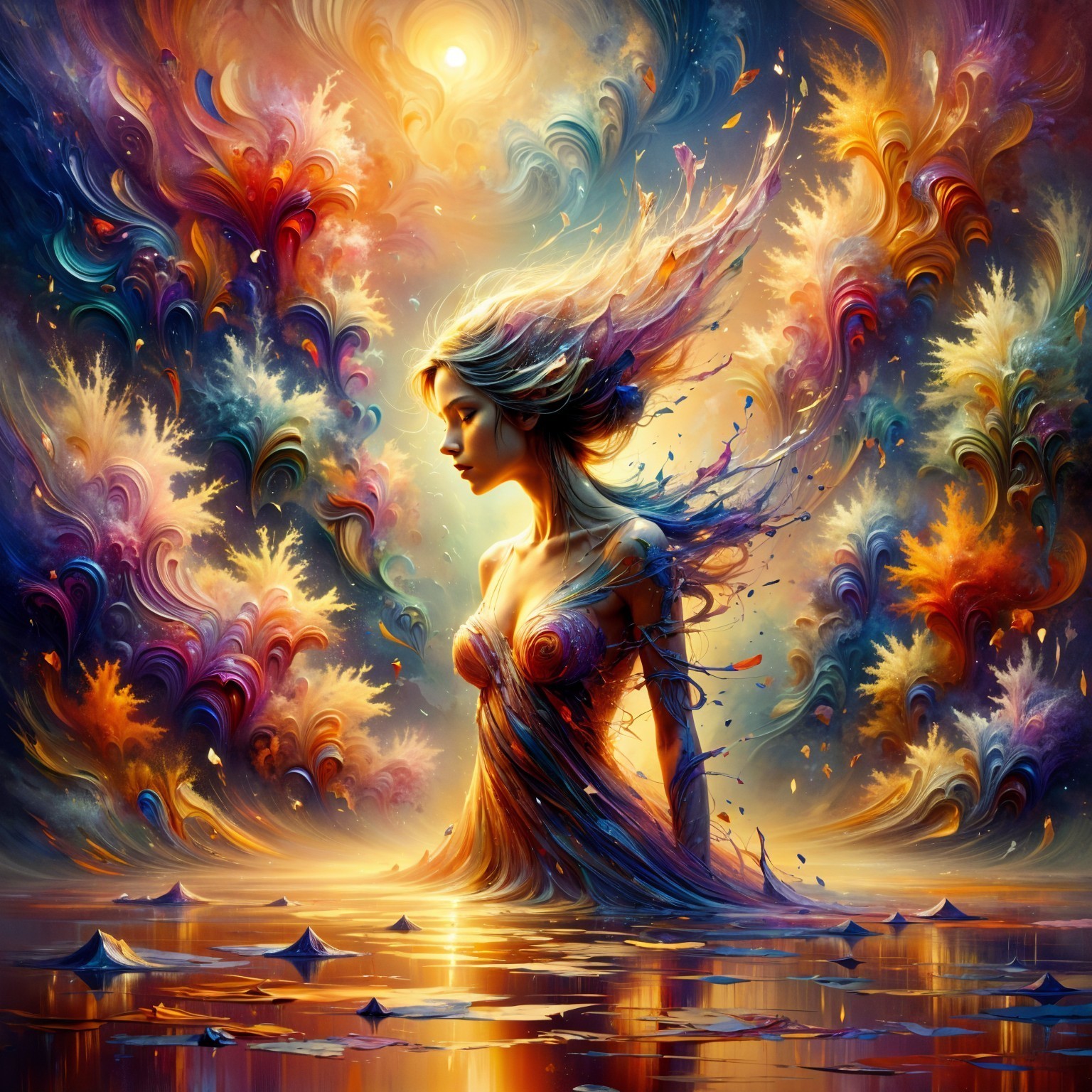Surreal Artwork of Ethereal Woman in Vibrant Colors