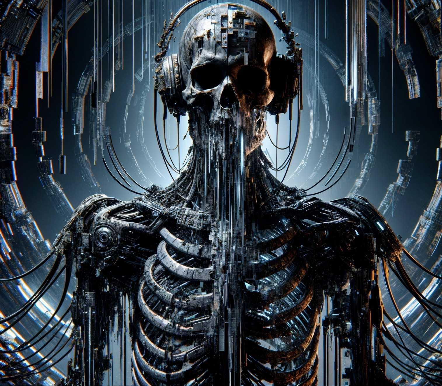 Futuristic Digital Skeleton with Mechanical Elements