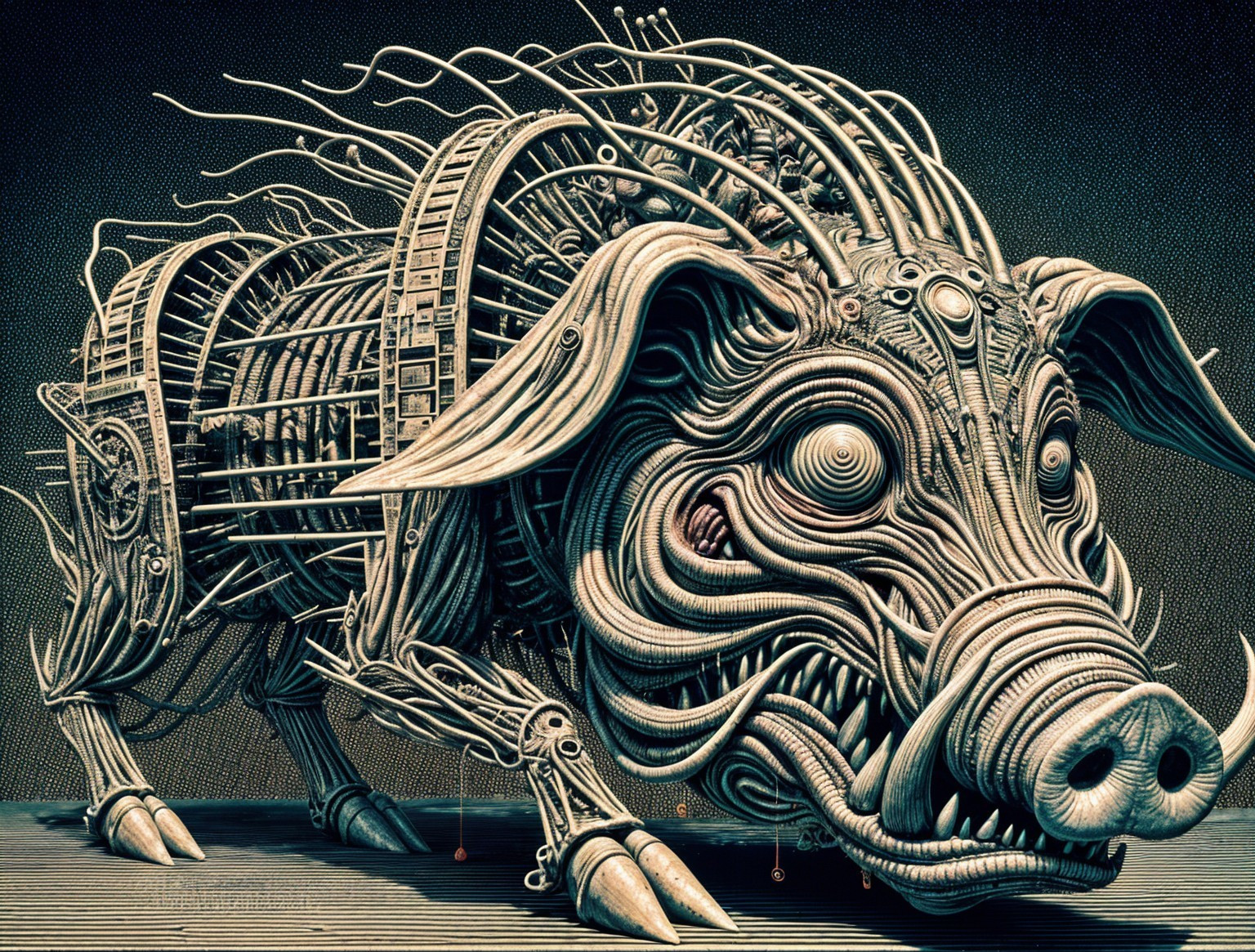 Mechanical Boar with Intricate Metal and Wire Design