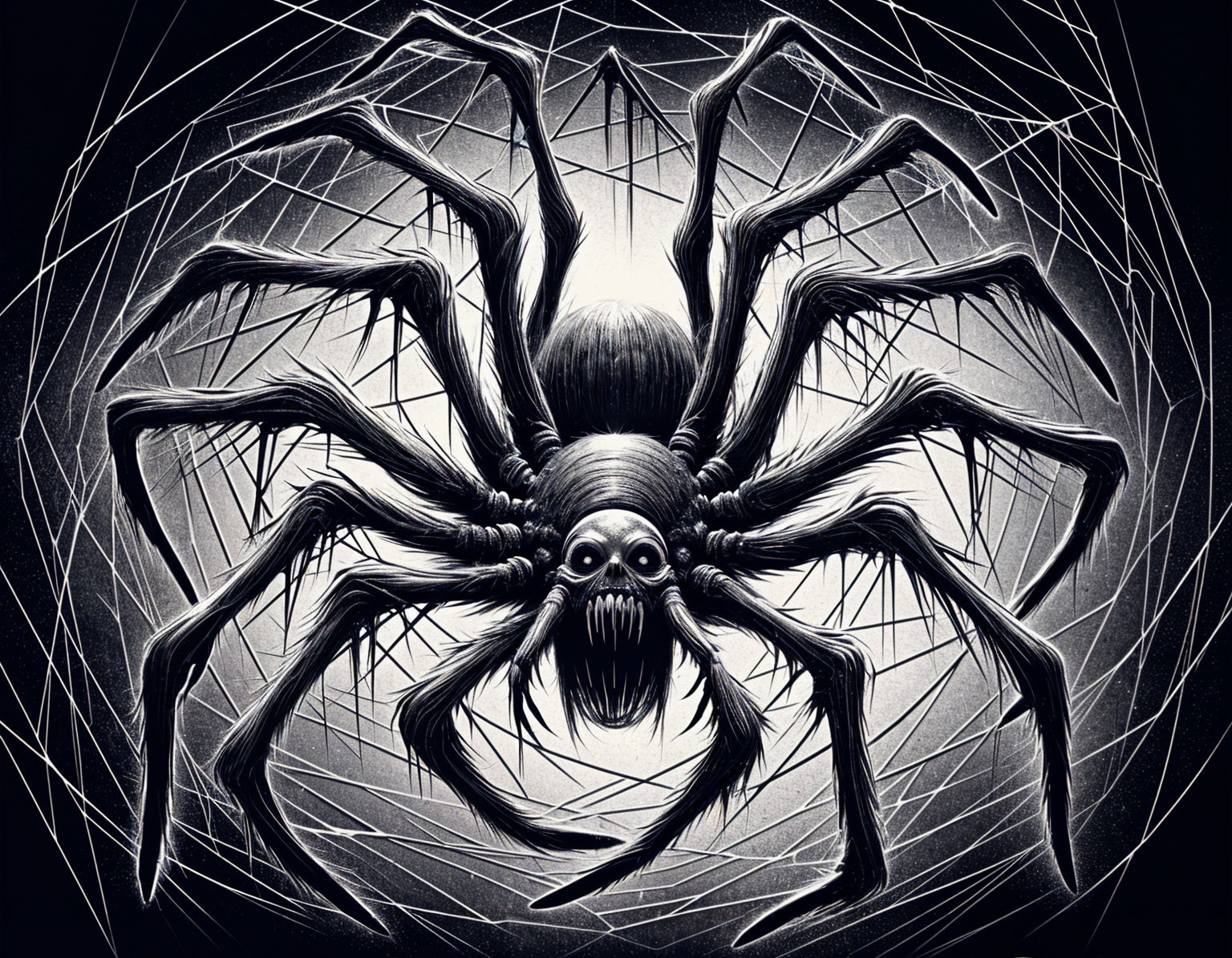 Large spider with skull-like face and intricate web