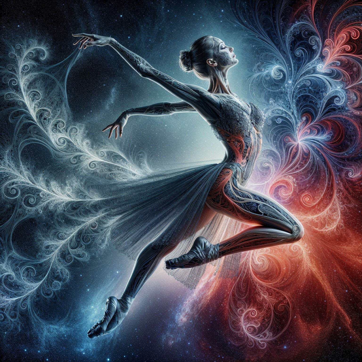Ballerina Leaping in Cosmic Background with Patterns