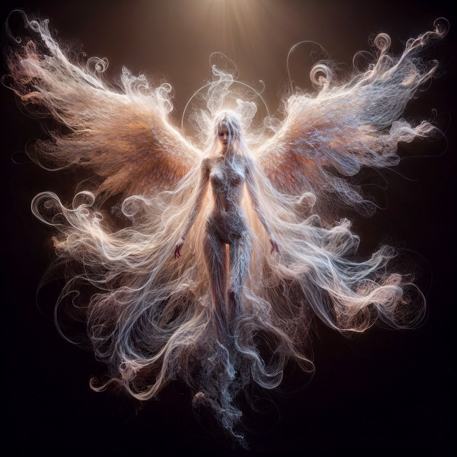 Celestial Figure with Flowing Hair and Wings