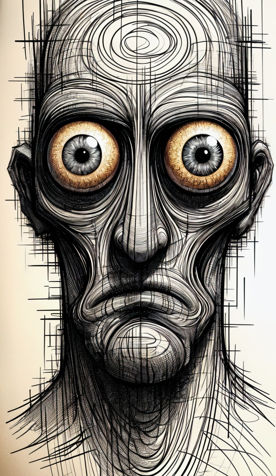 Abstract Portrait of Humanoid Figure with Distorted Features