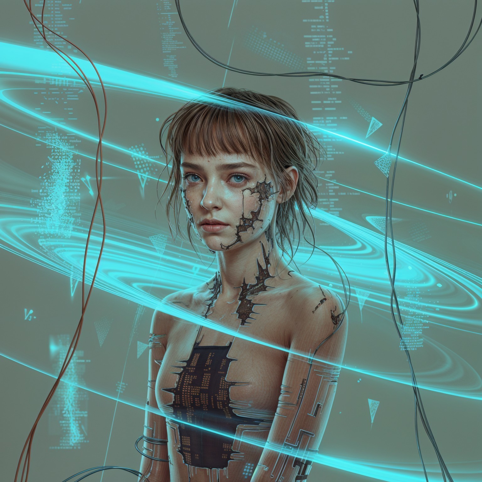 Futuristic Figure with Robotic Features and Patterns