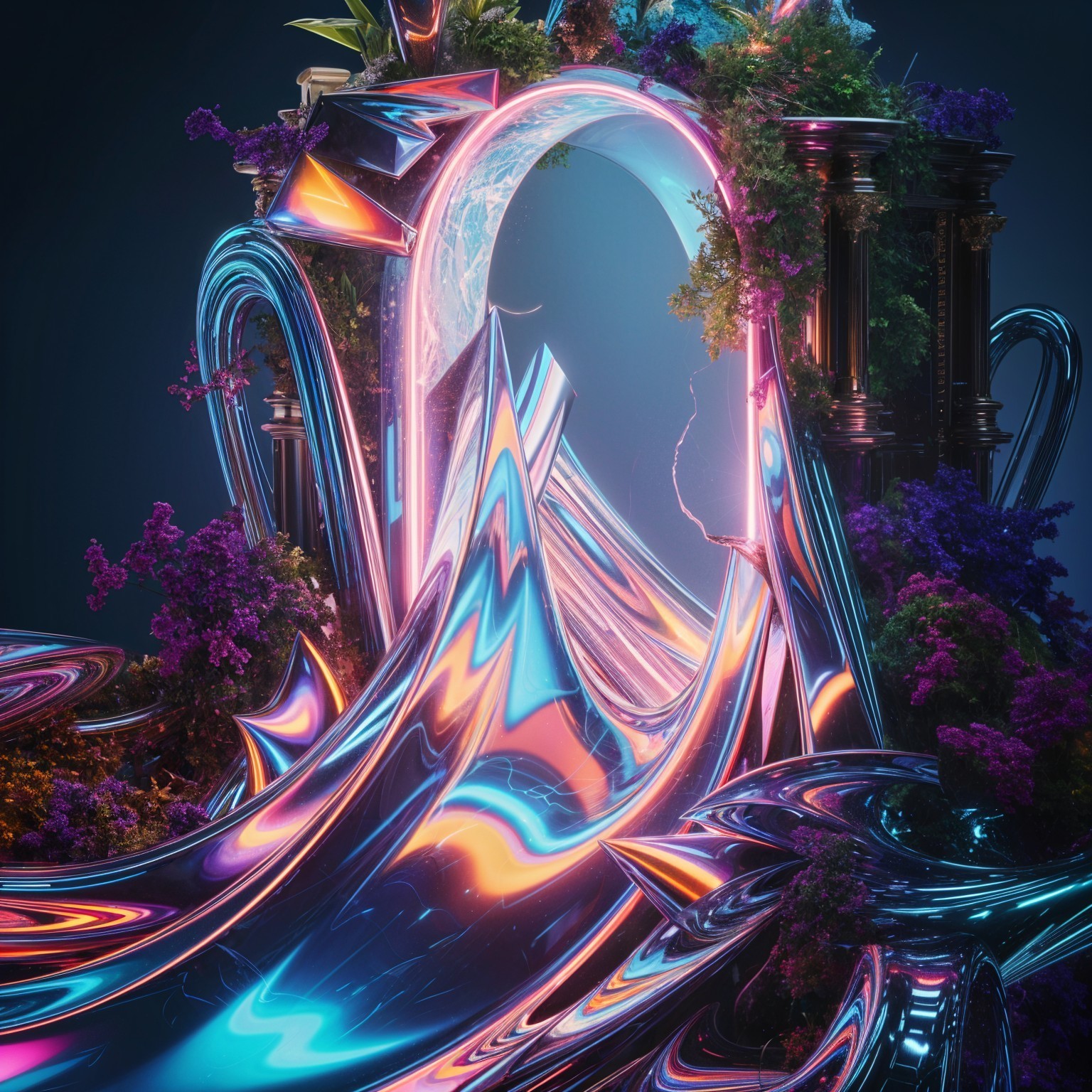 Surreal Scene with Glowing Abstract Portal and Waves