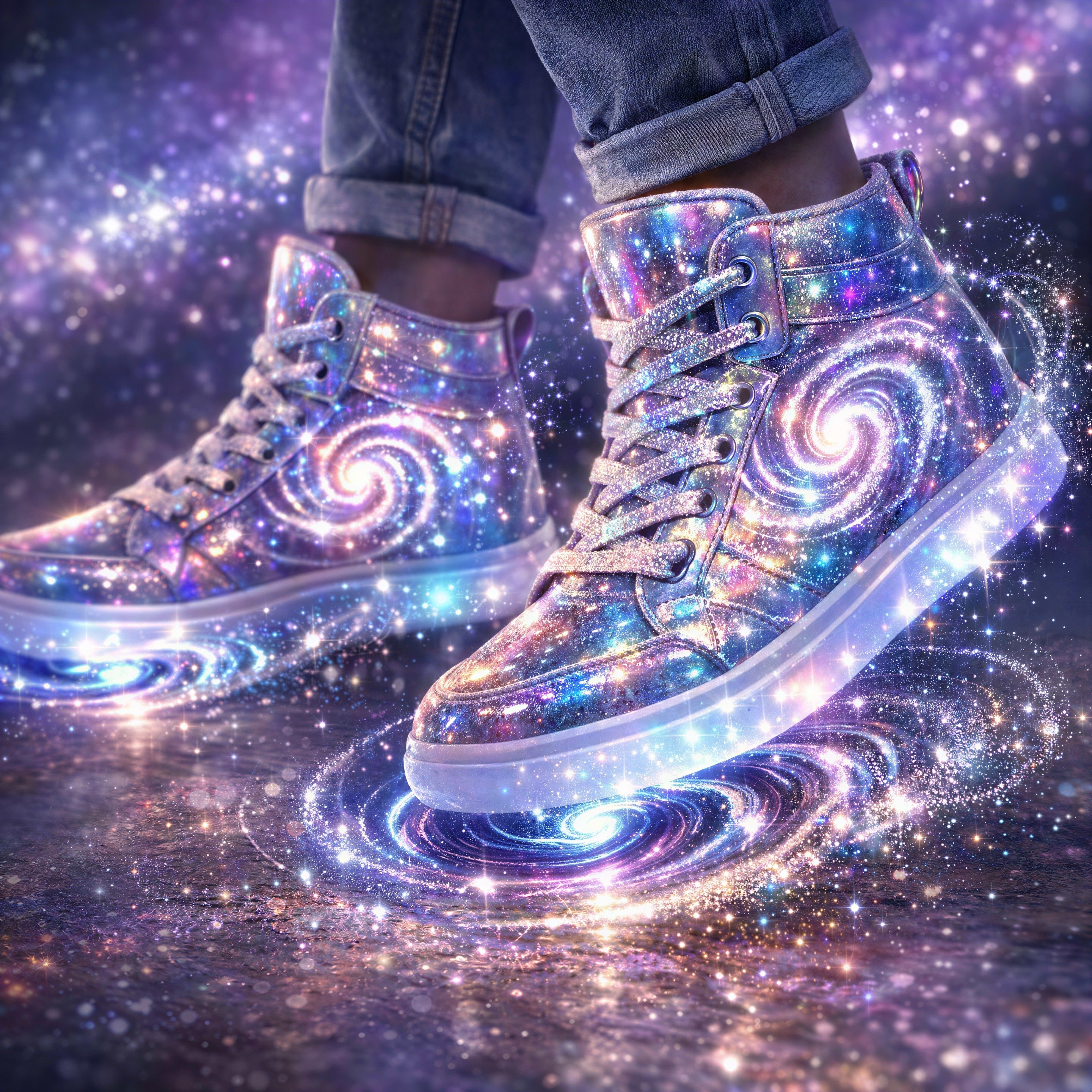 Close-Up of Galaxy-Inspired High-Top Sneakers