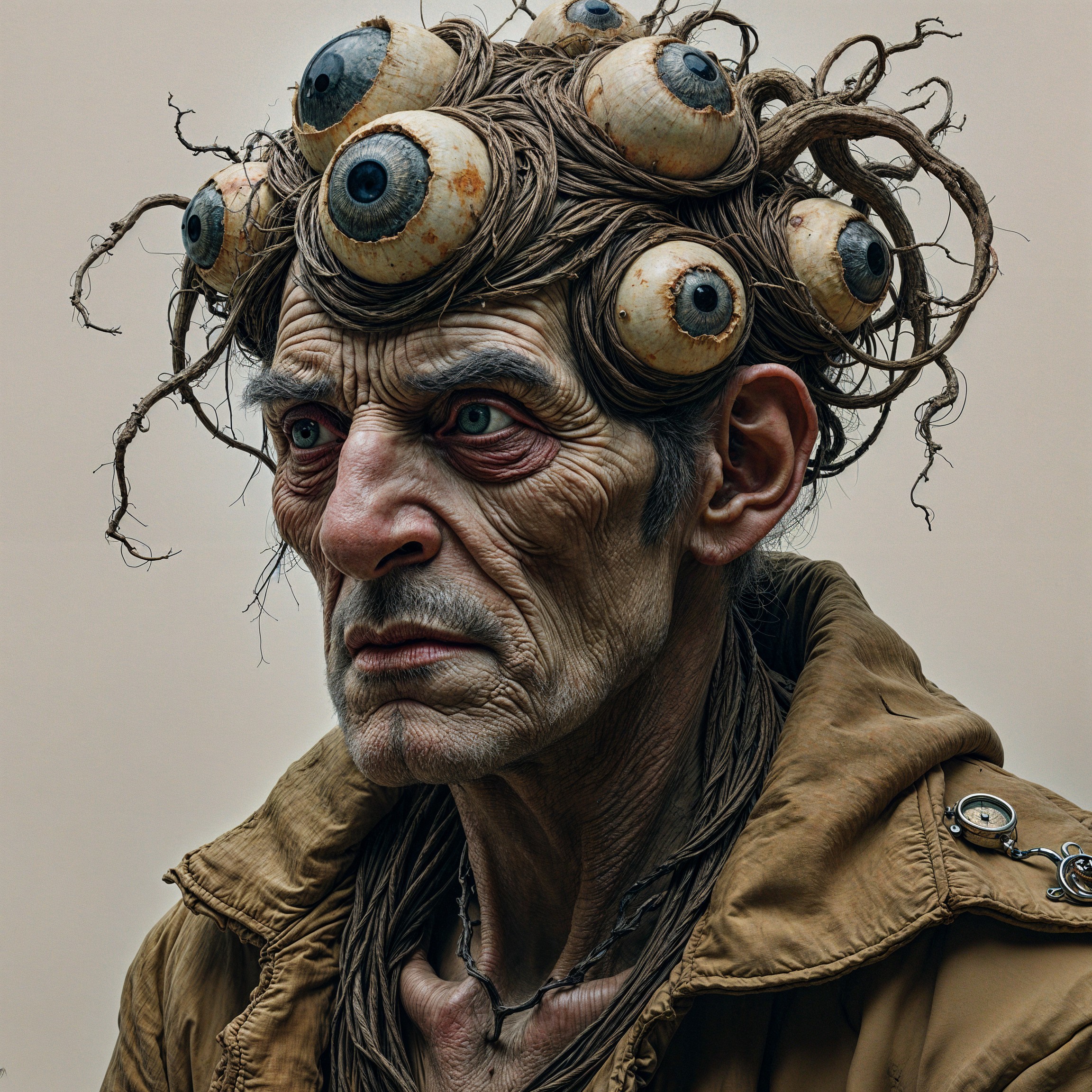 Man with Eyeball Hairstyle and Intense Gaze