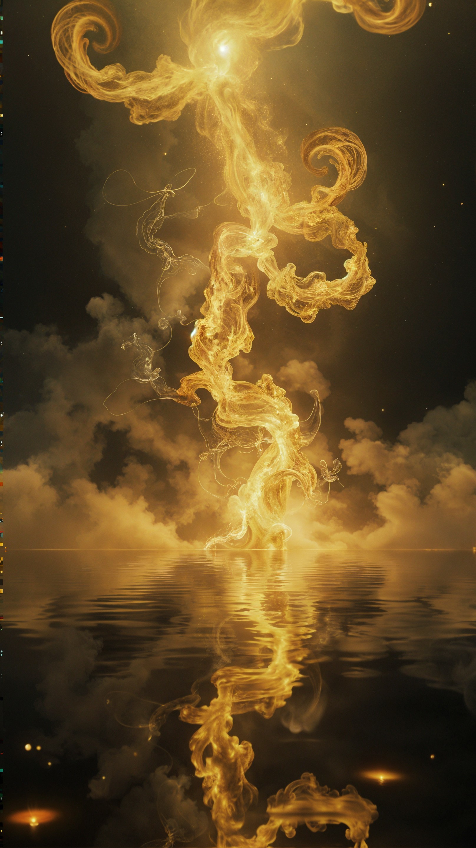 Golden Swirls and Wisps Against Dark Backdrop