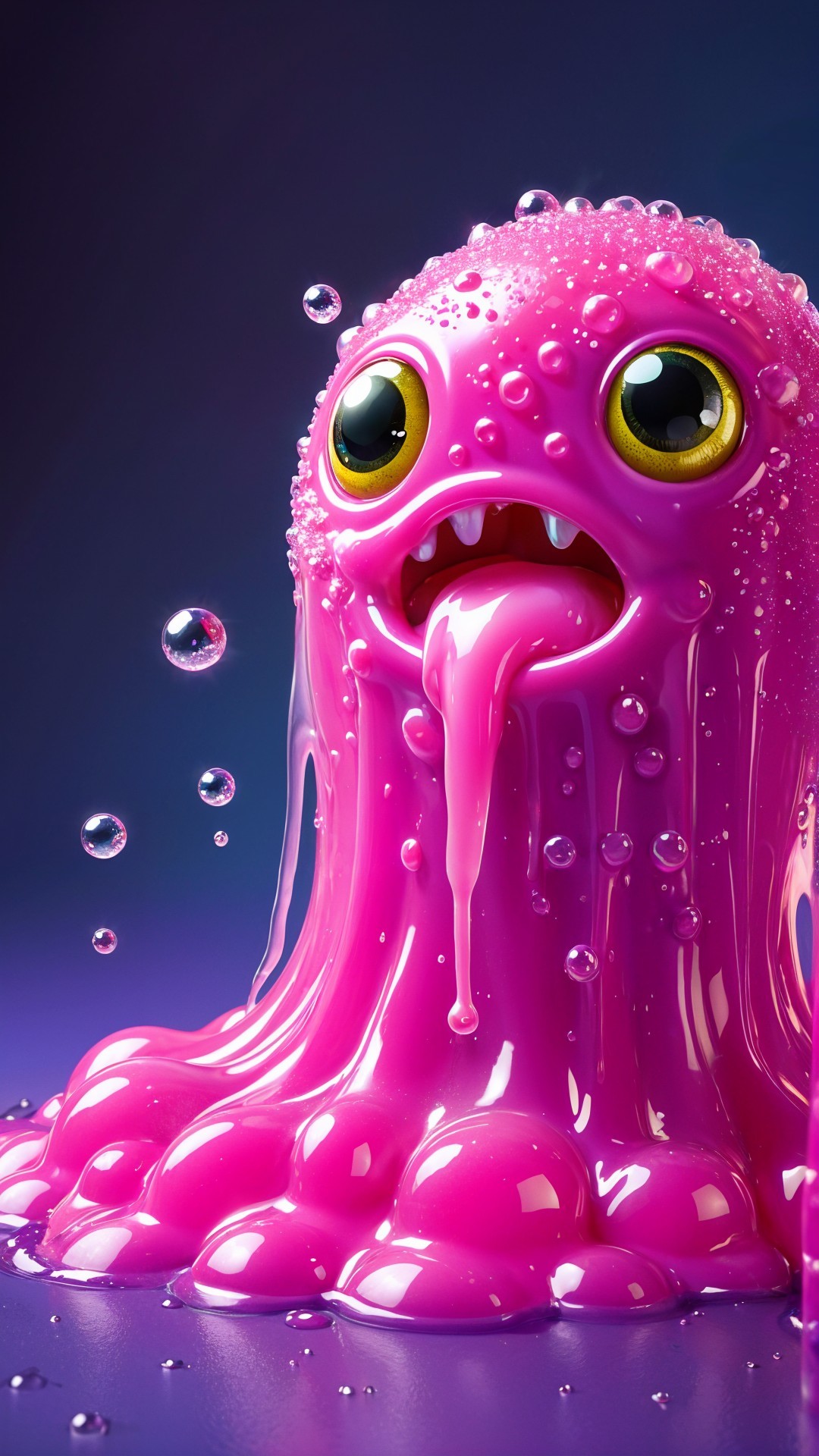 Vibrant Pink Gooey Creature in Glossy Slime Puddle
