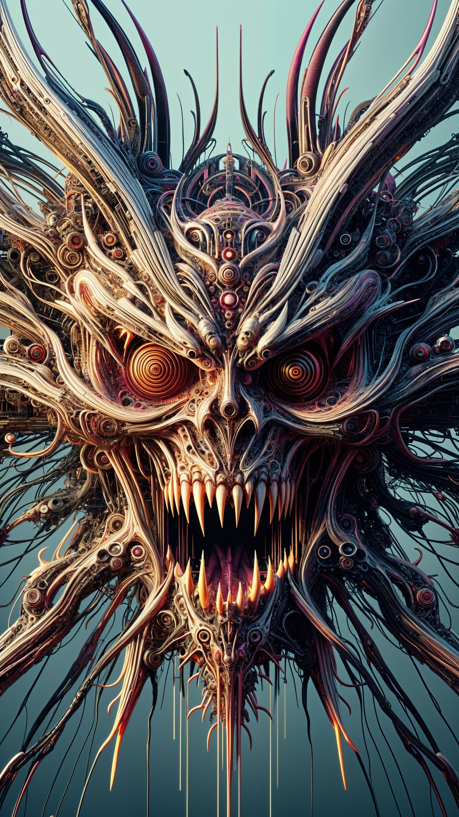 Menacing creature with mechanical features and spikes