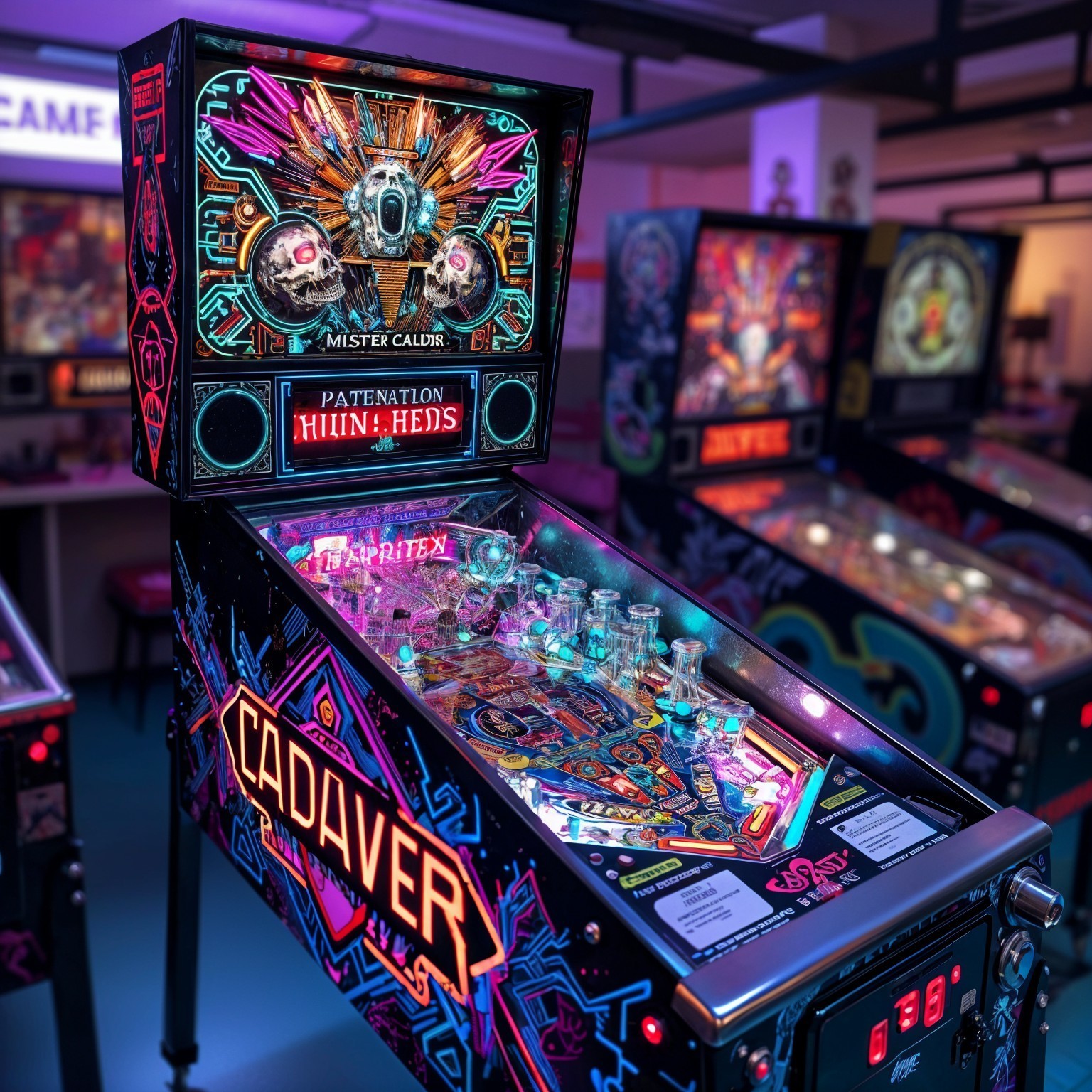 Vibrant Pinball Machine with Colorful Design and Lights