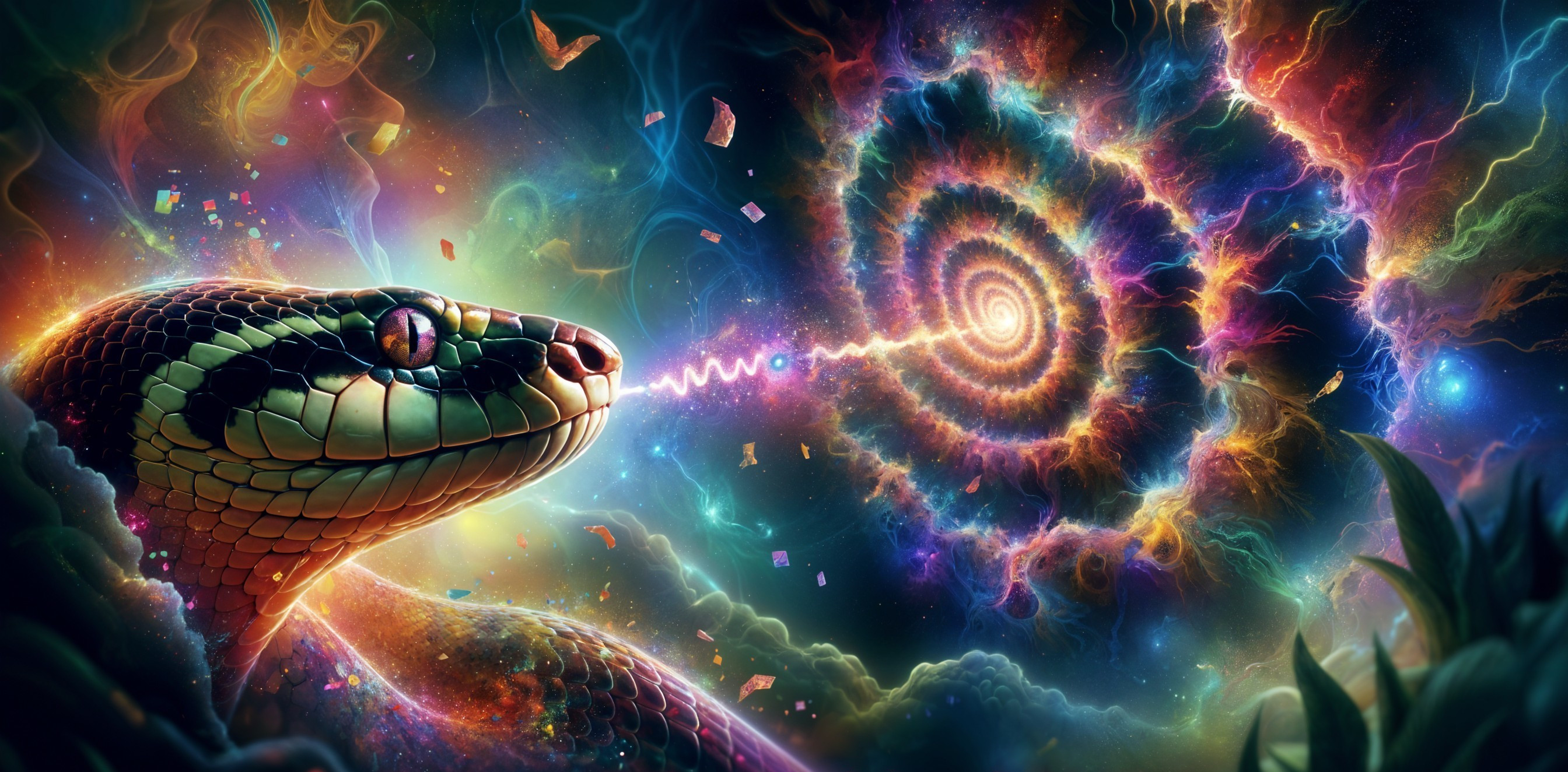 Surreal Scene of Snake and Spiral Galaxy Fusion