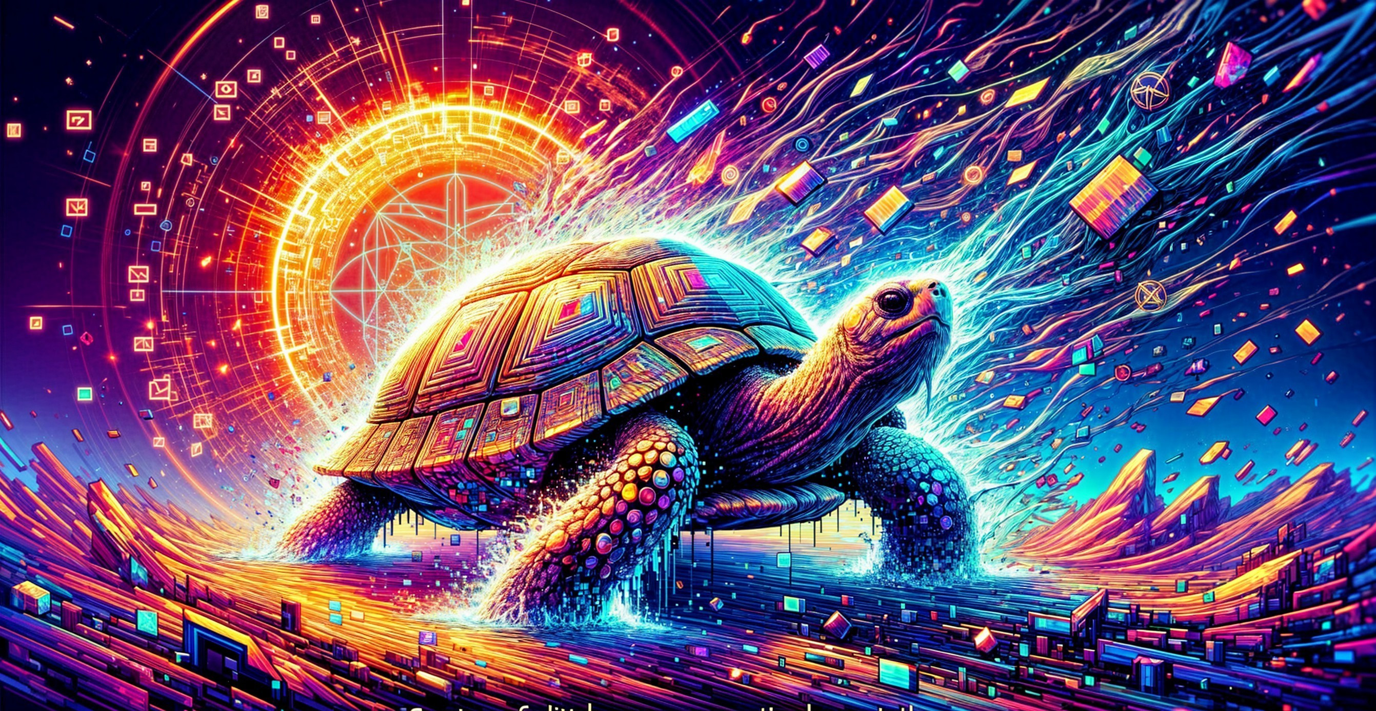 Surreal Digital Artwork of Turtle in Colorful Landscape