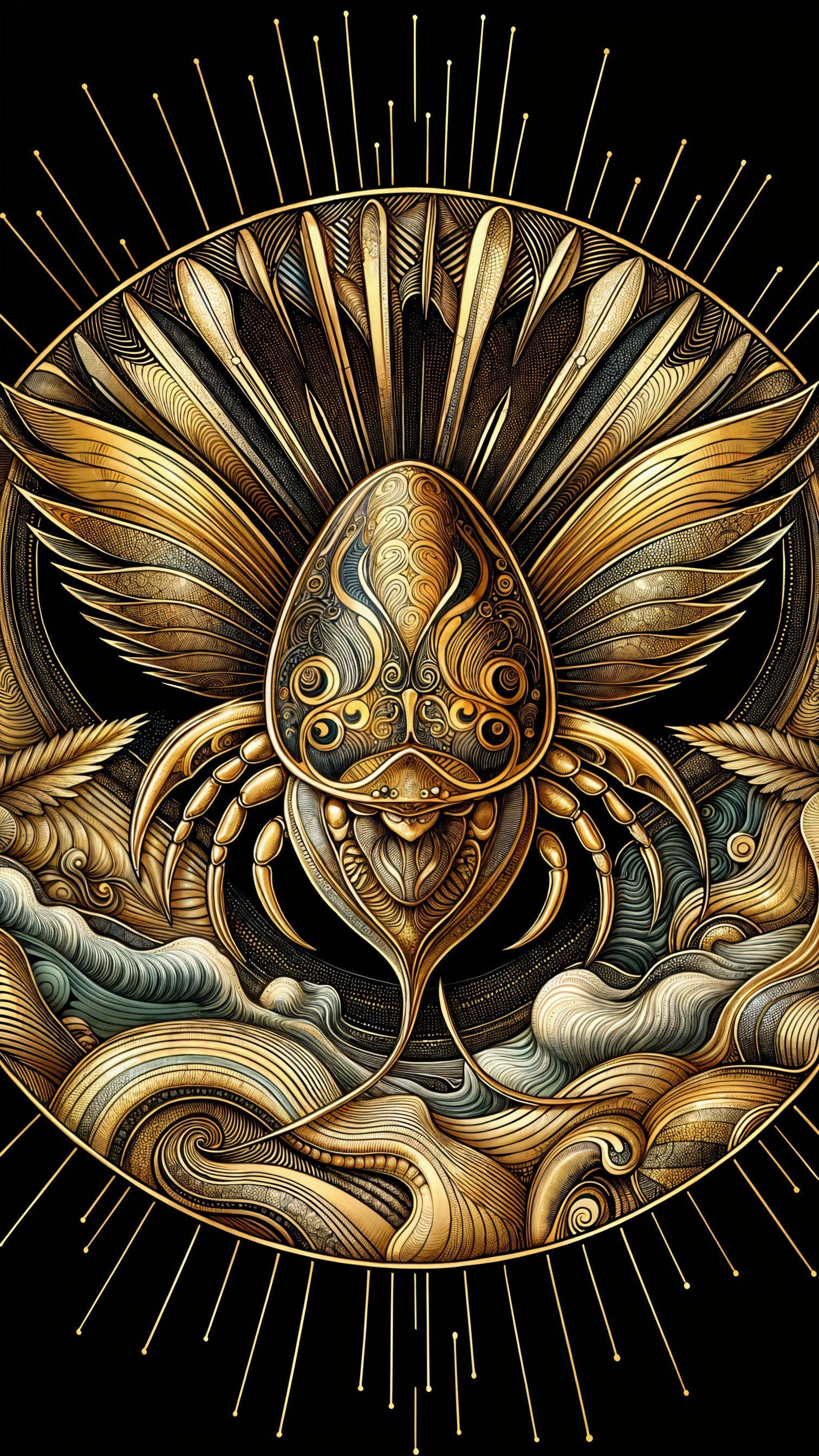 Golden Creature Fusion with Ornate Patterns and Light