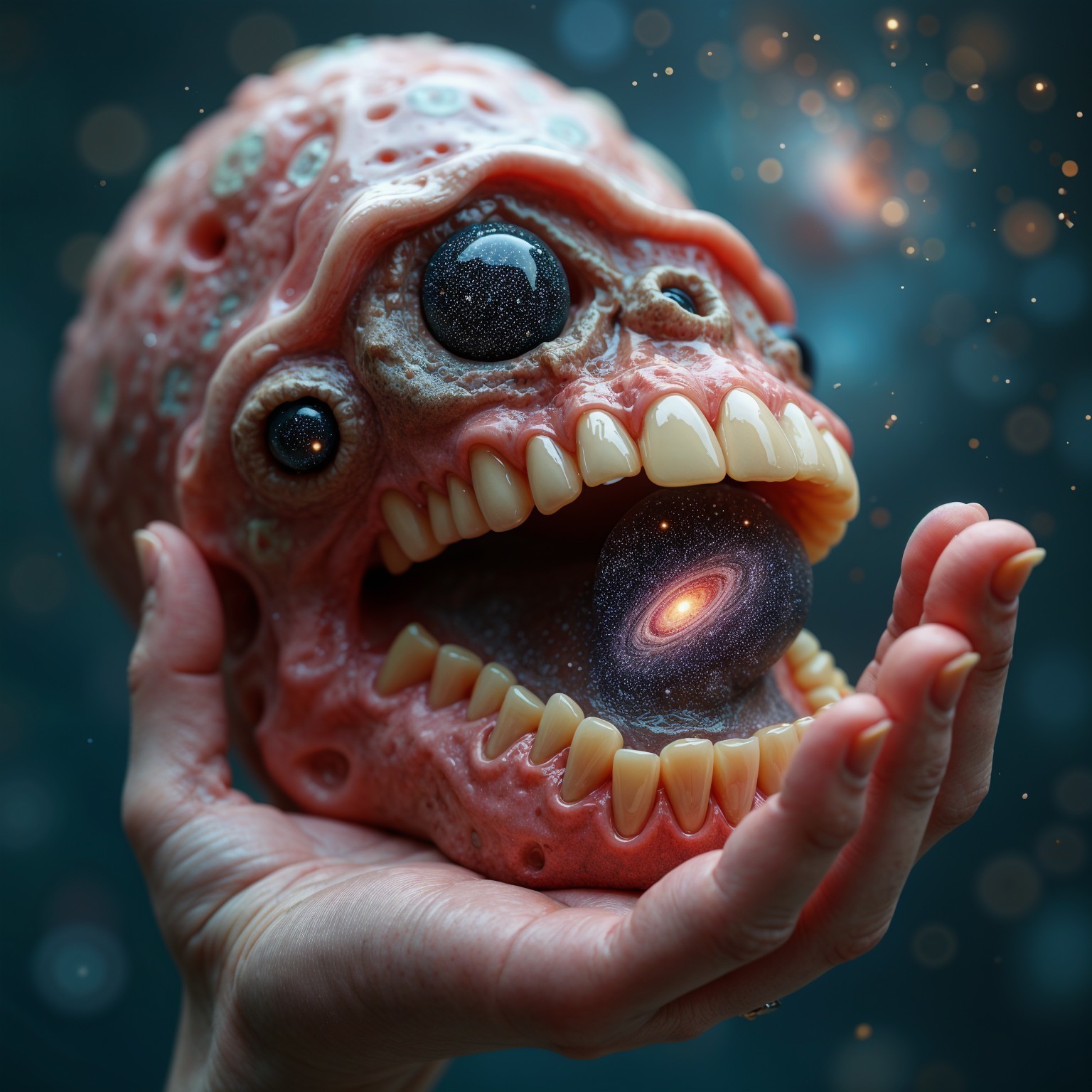 Alien Skull with Galaxy Emerging from Open Mouth