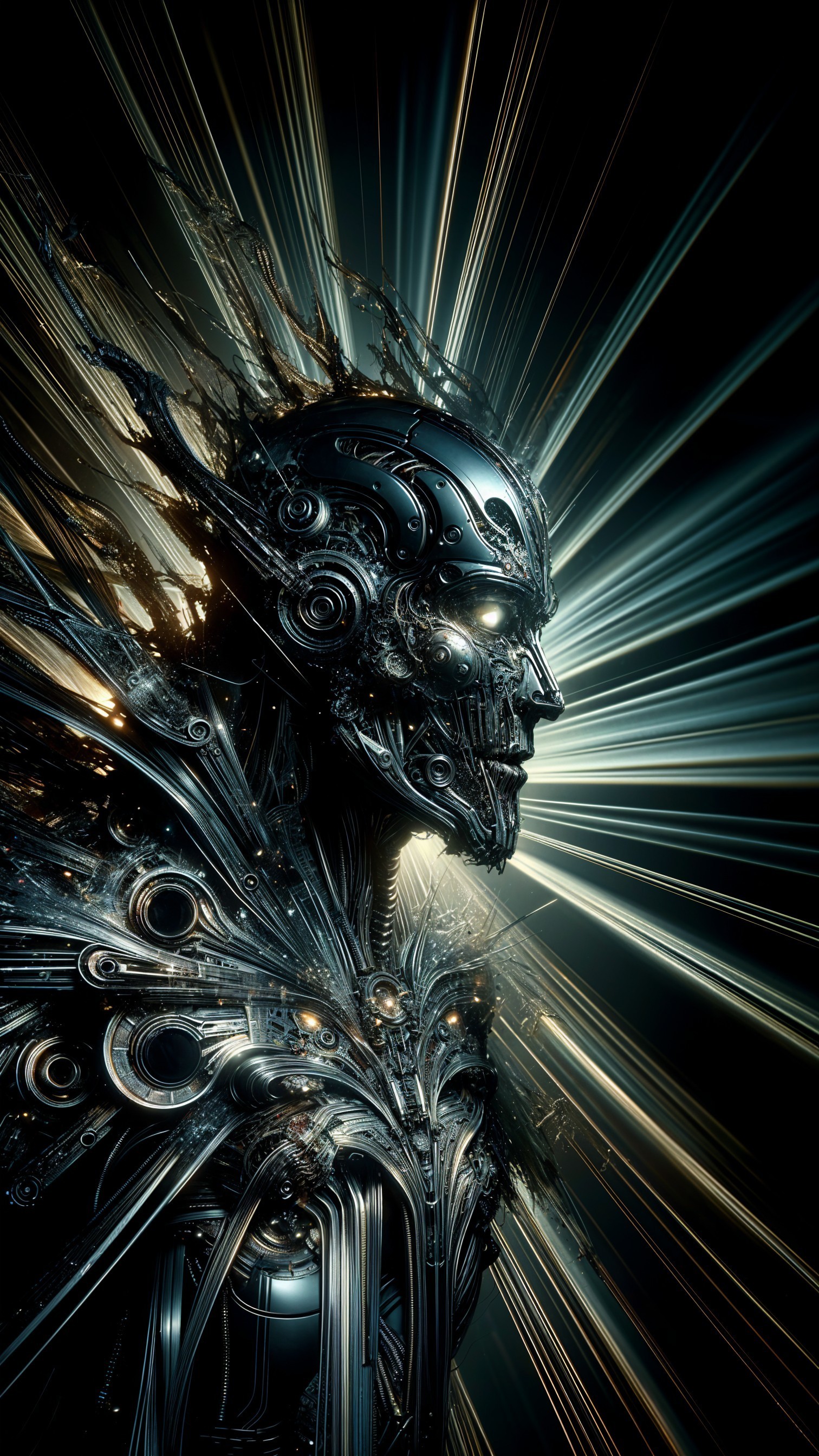 Futuristic humanoid figure with metallic design and glow