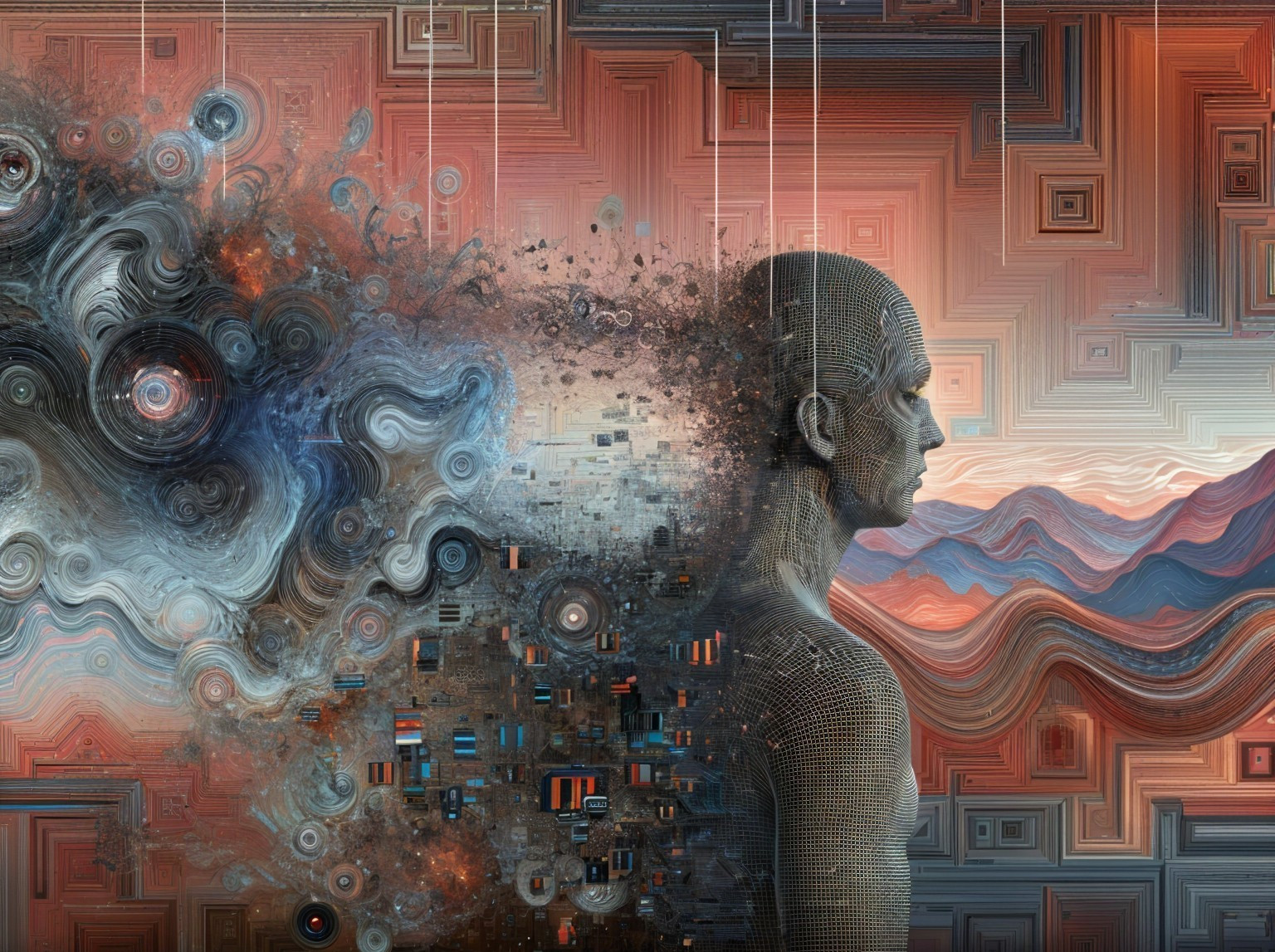 Human Figure Merging with Abstract Landscape Art