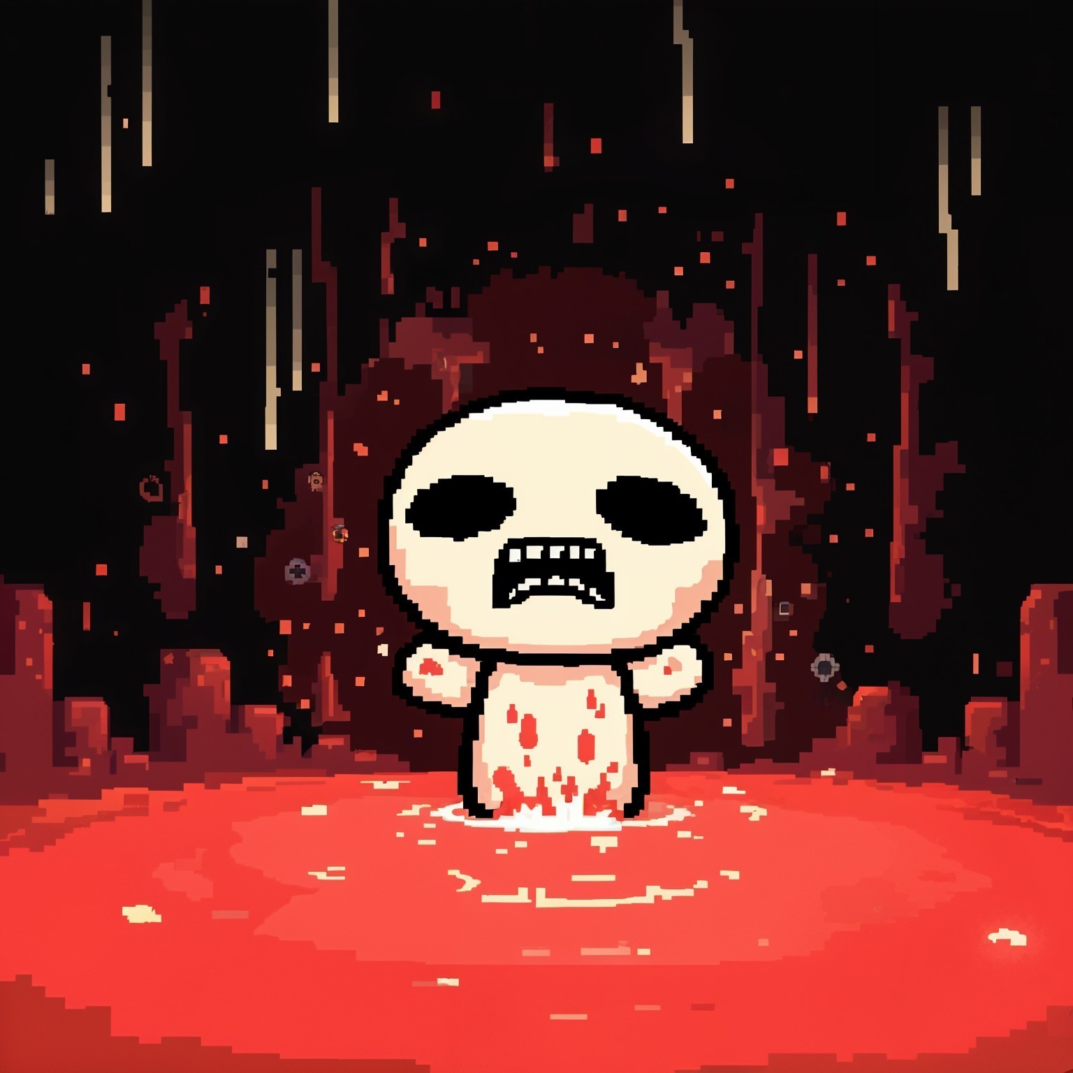 Eerie Character in Dark Pixelated Environment