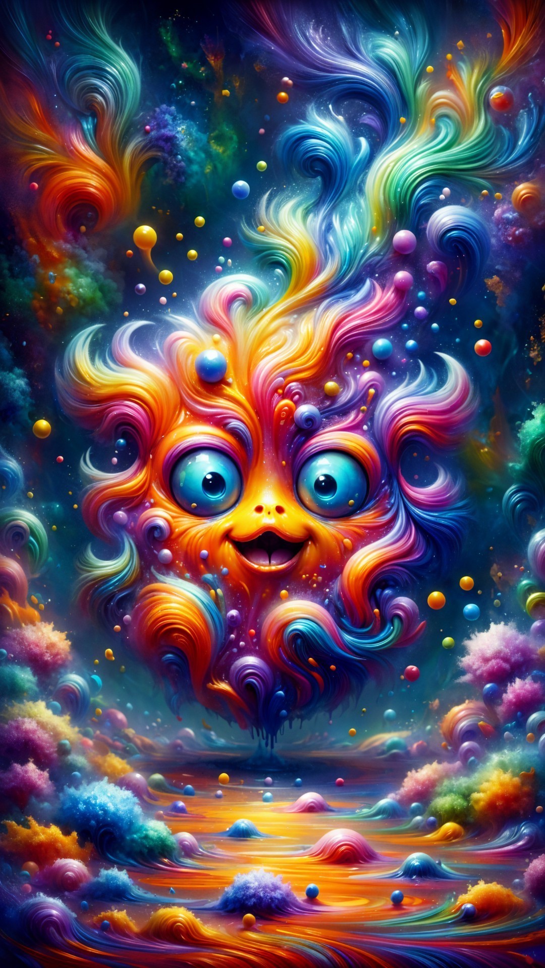 Colorful Whimsical Creature in Dreamy Cosmic Setting