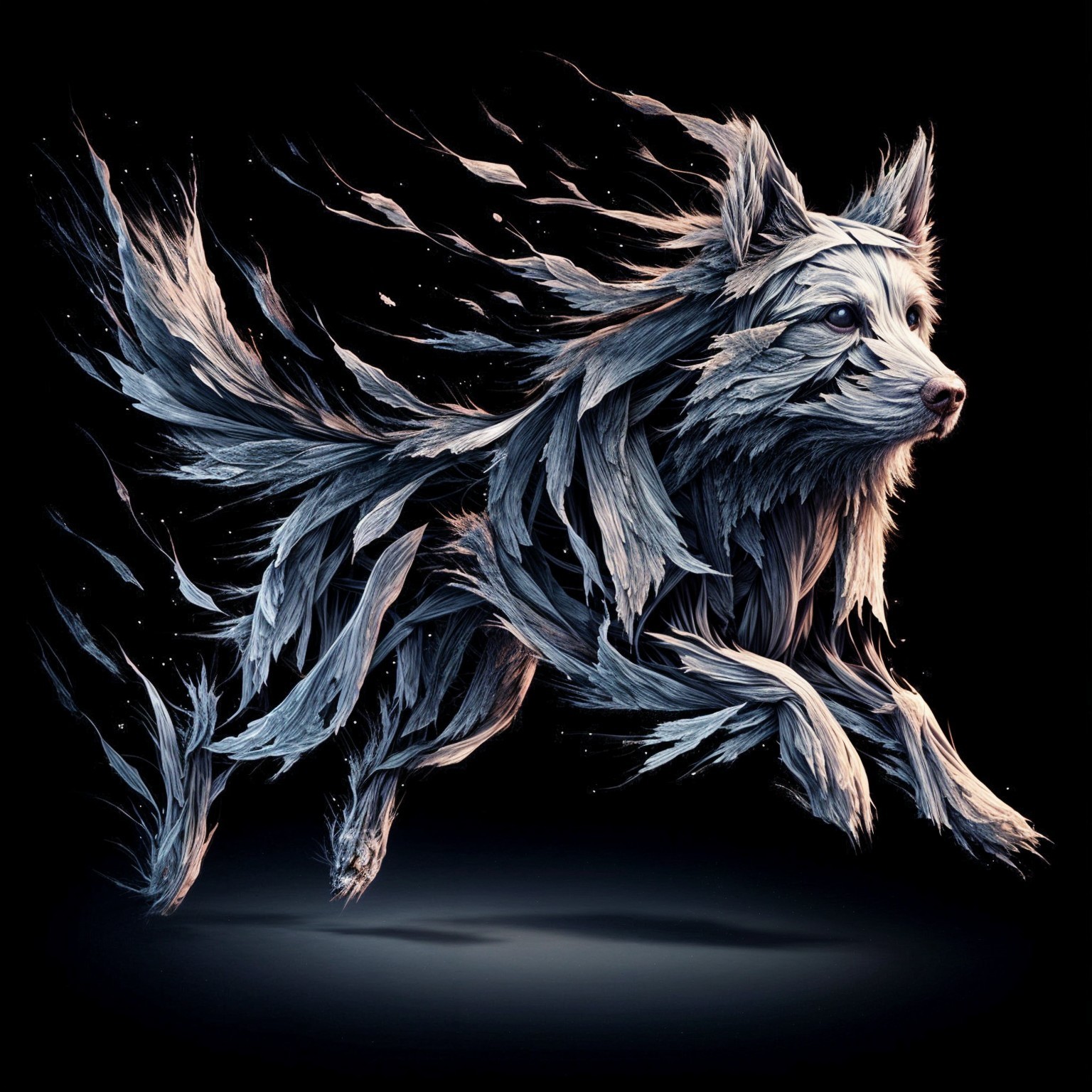 Stylized Fox in Motion with Leaf Patterns and Textures