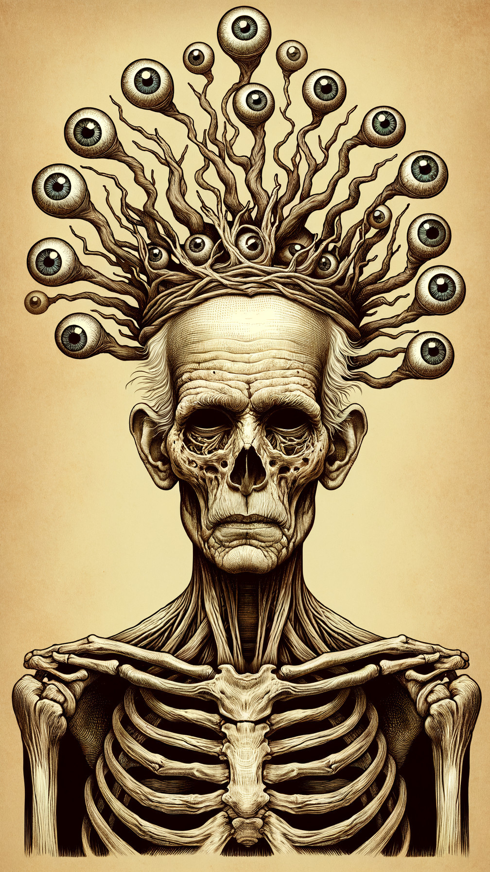 Skeletal Figure with Intricate Crown and Hollow Expression